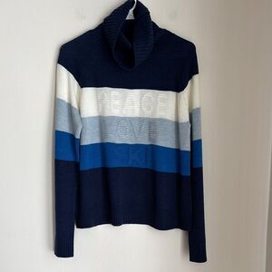Krimson Klover Women colorblock peace love ski mock neck turtleneck wool sweater